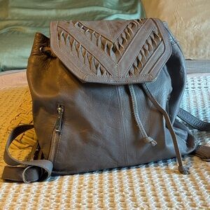 Elegant Day & Mood Gray Leather Backpack